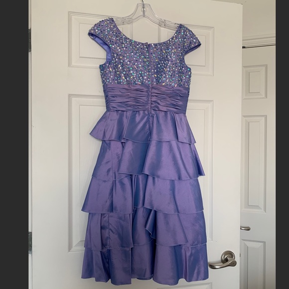 Periwinkle Modest Knee-Length Prom Dress - Picture 2 of 5
